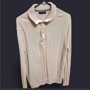 Men's Banana Republic Cream Ribbed Shawl Collar Pullover Sweater